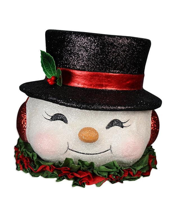 Bethany Lowe figurine Happy Snowman Vintage Style Paper Mache Bucket by Bethany Lowe Designs