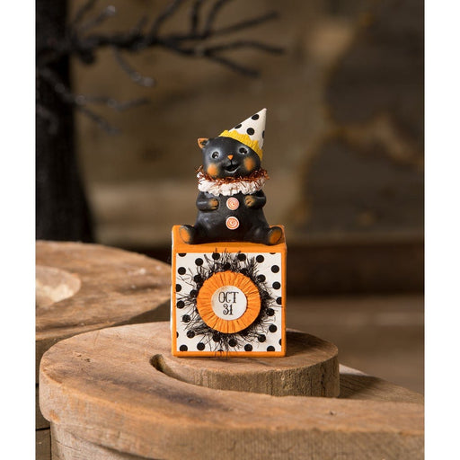 Bethany Lowe Figurines Party Hat Kitty on Block by Bethany Lowe Designs