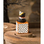 Bethany Lowe Figurines Party Hat Kitty on Block by Bethany Lowe Designs