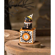 Bethany Lowe Figurines Party Hat Kitty on Block by Bethany Lowe Designs