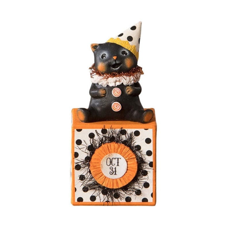 Bethany Lowe Figurines Party Hat Kitty on Block by Bethany Lowe Designs