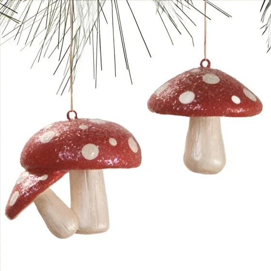 Bethany Lowe Holiday Ornaments Red Spotted Mushroom Ornaments S/2 by Bethany Lowe Designs