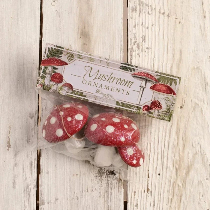 Bethany Lowe Holiday Ornaments Red Spotted Mushroom Ornaments S/2 by Bethany Lowe Designs