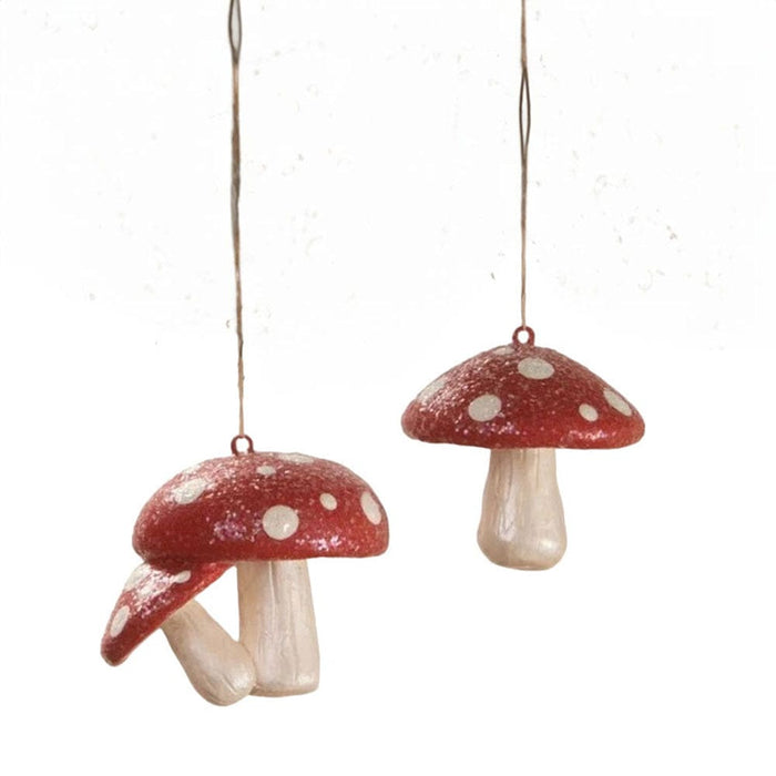 Bethany Lowe Holiday Ornaments Red Spotted Mushroom Ornaments S/2 by Bethany Lowe Designs