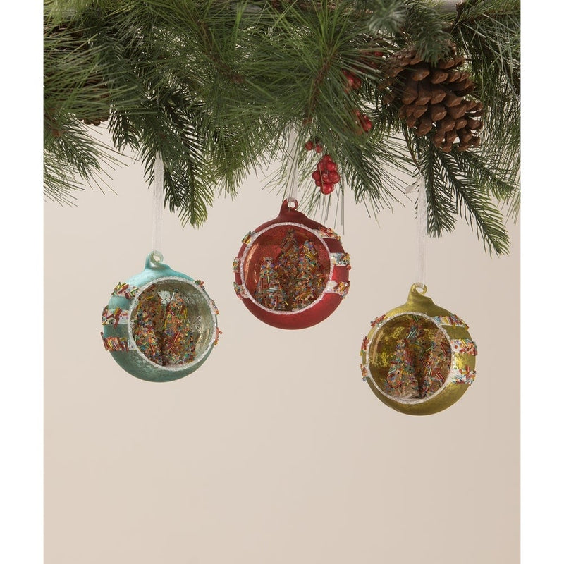 Bethany Lowe Holiday Ornaments Sprinkles Tree Diorama Glass Ornaments S3 by Bethany Lowe Designs