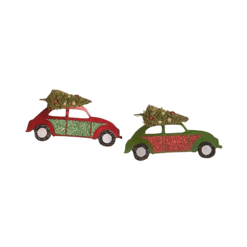 Bethany Lowe Holiday Ornaments Tin Punch Buggy with Tree Ornament Set of 2 by Bethany Lowe Designs