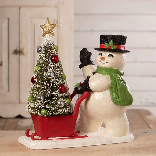 Bethany Lowe Seasonal Decor, Christmas Frosty Pushing Sled by Bethany Lowe