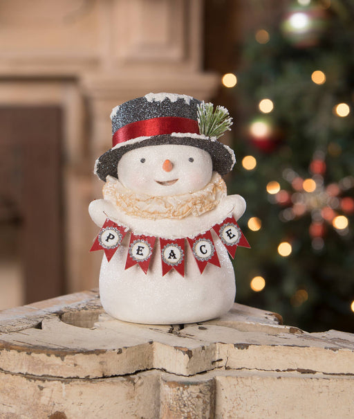 Bethany Lowe Seasonal Decor, Christmas Peace Snowman with Top Hat by Bethany Lowe