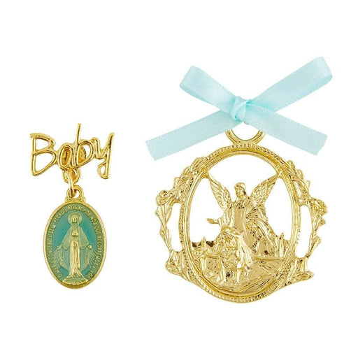 Christian Brands Guardian Angel Crib Medal with Blue Miraculous Pin