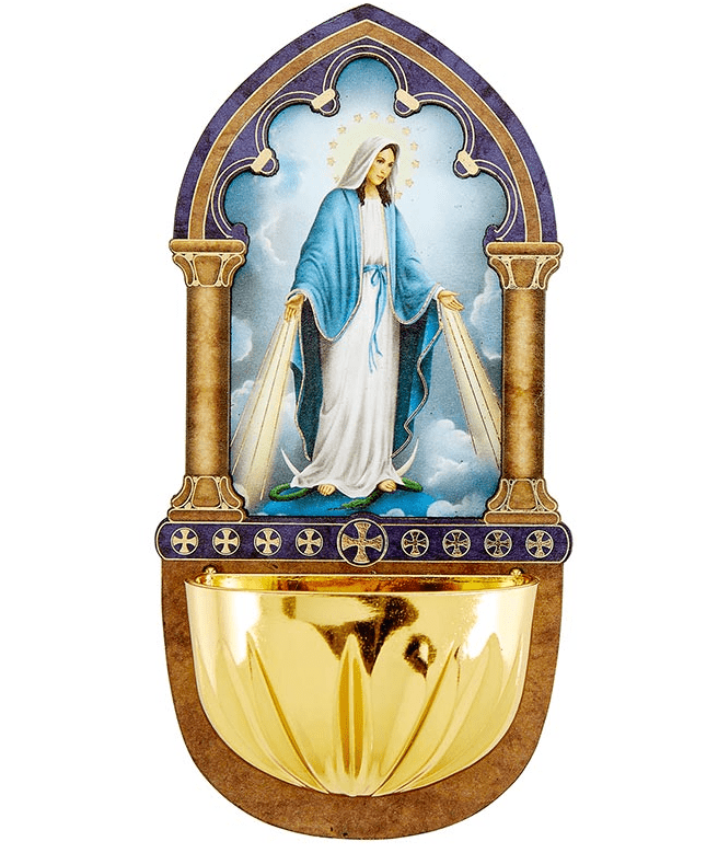 Christian Brands Lasered Wood Holy Water Font - Lady Of Grace