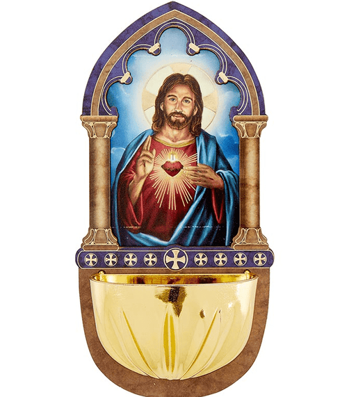 Christian Brands Lasered Wood Holy Water Font - Sacred Heart