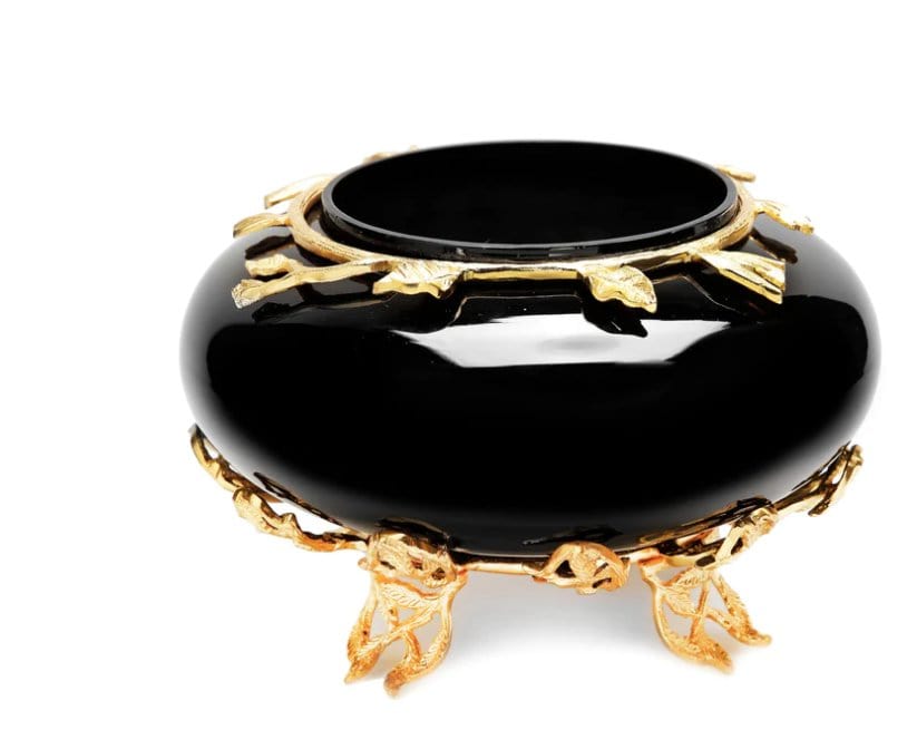 Classic Touch Bowls 10" Black Glass Bowl with Gold Detail