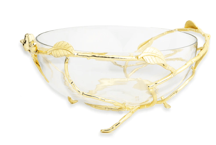 Classic Touch Bowls 12.5"D Glass Bowl on Stainless Leaf Stand