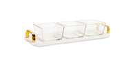 Classic Touch Bowls 3 Bowl Serving Dish White Tray with Glass Bowls Gold Trimmed