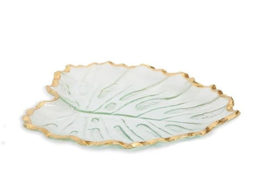 Classic Touch Bowls Glass Leaf Dish with Gold Rim 13"L 11"W