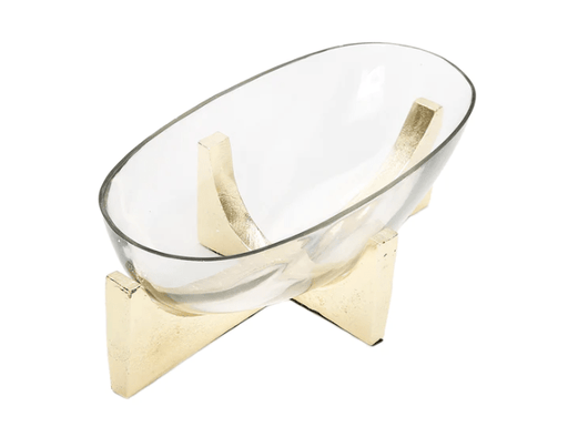 Classic Touch Bowls Glass Oval Bowl on Gold Block Base