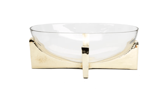 Classic Touch Bowls Glass Oval Bowl on Gold Block Base