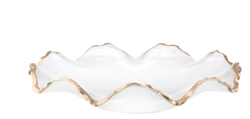 Classic Touch Bowls Glass Ruffle Bowl with Gold Edge 12"D 2.75"H
