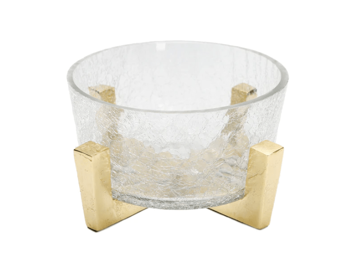 Classic Touch Bowls Hammered Glass Bowl on Gold Block Base