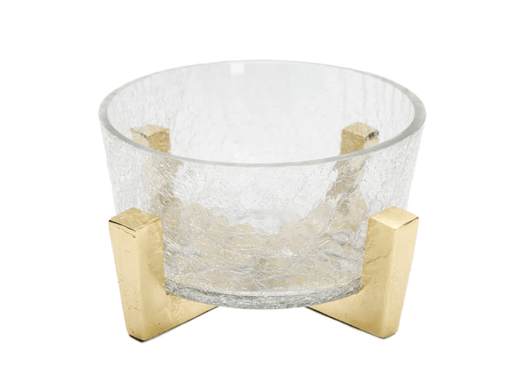 Classic Touch Bowls Hammered Glass Bowl on Gold Block Base
