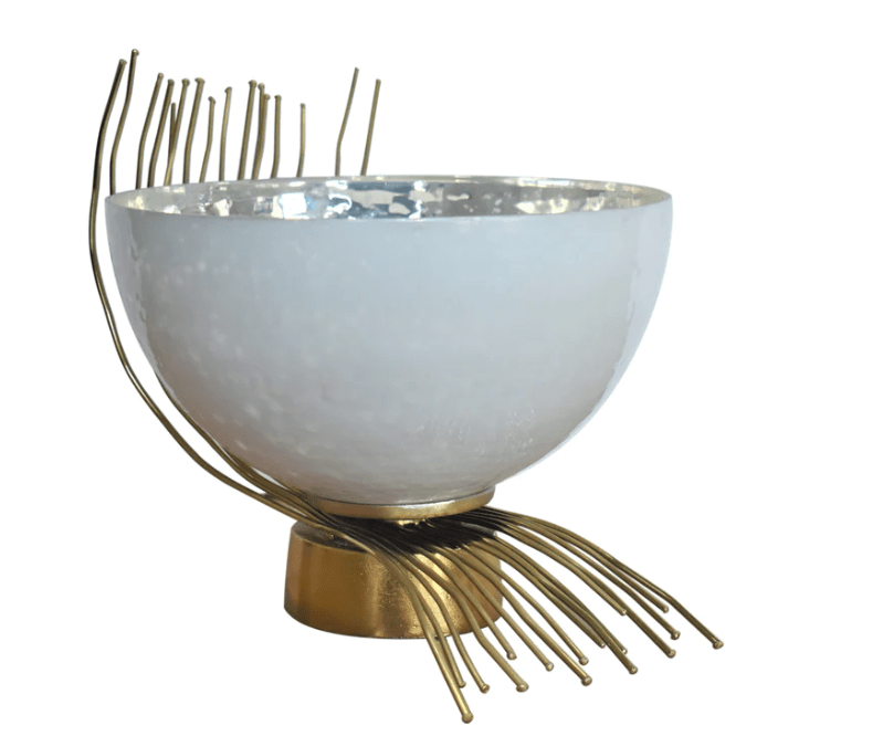 Classic Touch Bowls Opaque Glass Bowl Gold Twig Base