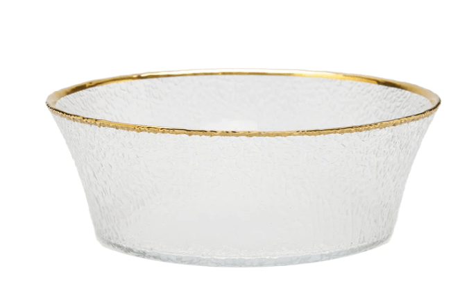 Classic Touch Bowls Pebbled Glass Bowl Raised Rim with Gold Border