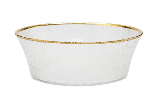 Classic Touch Bowls Pebbled Glass Bowl Raised Rim with Gold Border