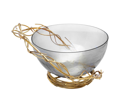 Classic Touch Bowls Smoked Glass Salad Bowl with Gold Twig Design