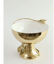Classic Touch Bowls White and Gold Footed Bowl with Gold Flower Design