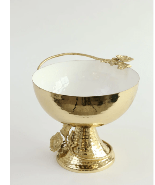 Classic Touch Bowls White and Gold Footed Bowl with Gold Flower Design