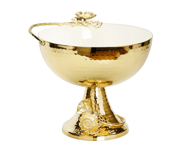 Classic Touch Bowls White and Gold Footed Bowl with Gold Flower Design