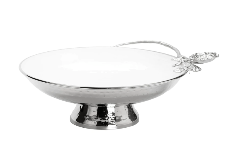 Classic Touch Bowls White Bowl with Silver Flower Detail