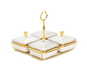 Classic Touch Bowls White Porcelain 4 Bowl Relish Dish on Gold Base