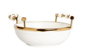 Classic Touch Bowls White Round Bowl with Two Gold and White Beaded Design Handles 10"D