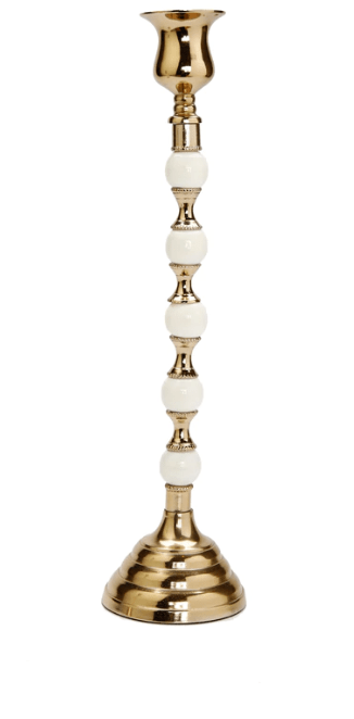 Classic Touch Candle Holders Gold Candle Holder White and Gold Beaded Stem - Tall