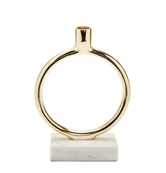 Classic Touch Candle Holders Gold Circular Taper Candle Holder on Marble Base - 9.75"H