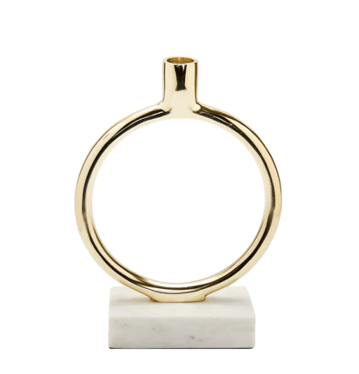 Classic Touch Candle Holders Gold Circular Taper Candle Holder on Marble Base - 9.75"H