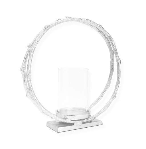 Classic Touch Candle Holders Silver Circle Hurricane Candle Holder (without glass) Medium