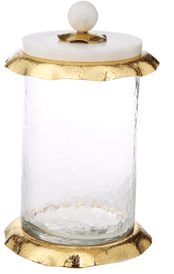 Classic Touch Canisters Large Glass Canister With Marble And Gold Lid
