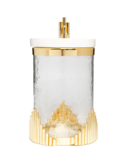 Classic Touch Canisters Large Glass Canister with Marble Lid and Symmetrical Gold Design