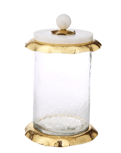 Classic Touch Canisters Medium Glass Canister With Marble And Gold Lid