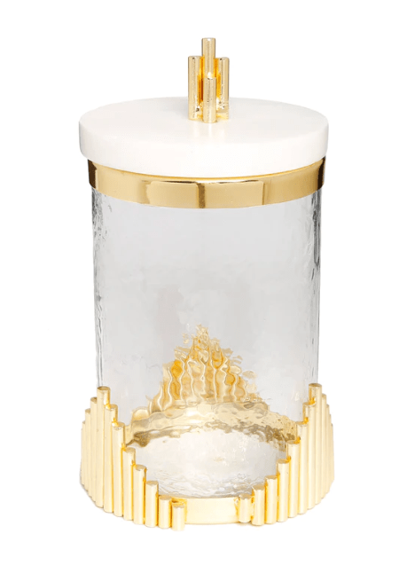 Classic Touch Canisters Medium Glass Canister with Marble Lid and Symmetrical Gold Design