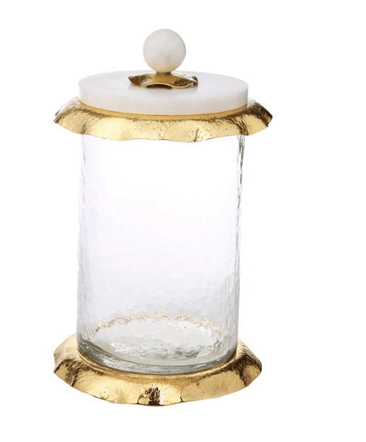Classic Touch Canisters Small Glass Canister With Marble And Gold Lid