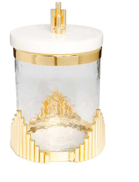 Classic Touch Canisters Small Glass Canister with Marble Lid and Symmetrical Gold Design