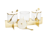 Classic Touch Canisters Three Glass Canister Set White Lids Gold Block Base