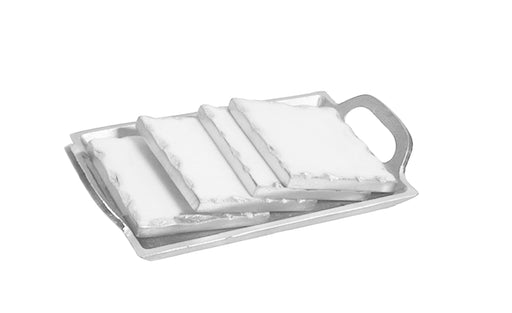 Classic Touch Coasters Set of 4 Marble Coasters with Tray - Silver
