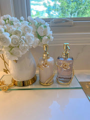 CLASSIC TOUCH DECOR INC. Glass Soap & Lotion Dispenser with Gold Enamel Flower Design