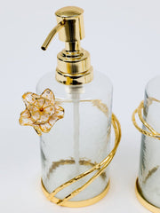 CLASSIC TOUCH DECOR INC. Glass Soap & Lotion Dispenser with Gold Enamel Flower Design