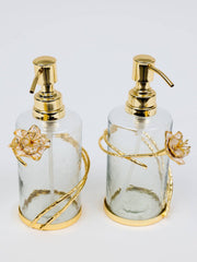 CLASSIC TOUCH DECOR INC. Glass Soap & Lotion Dispenser with Gold Enamel Flower Design