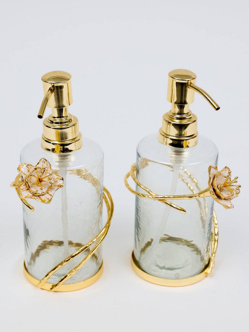 CLASSIC TOUCH DECOR INC. Glass Soap & Lotion Dispenser with Gold Enamel Flower Design